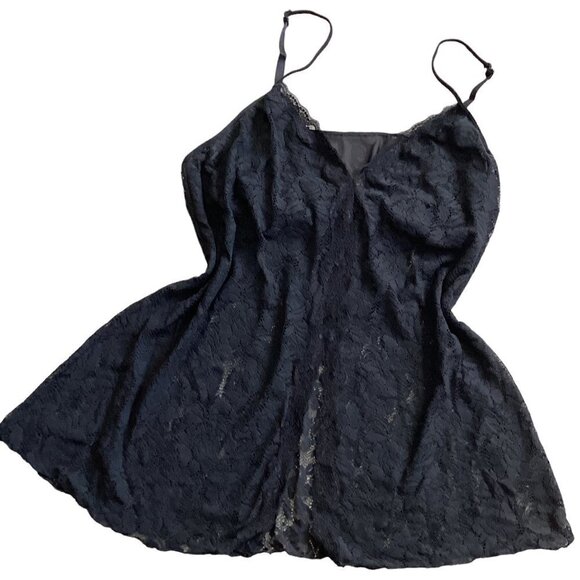 Cacique Floral Lace Babydoll Chemise/Camisole Top Plus Sz 18/20 Black #7A - Picture 3 of 8